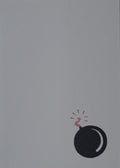 Black bomb illustration with red wick on a gray background